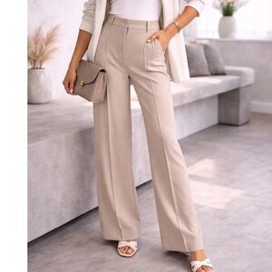 Ann Taylor Women High Waist Wide Leg Faux Suede Trousers Beige Business Size 10